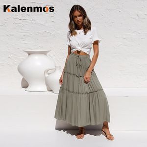 Lange rokken vrouwen midi maxi rok goth lolita lente zomer hoge taille hoge laag ruches ruche rokken koreaans japan harajuku x0428