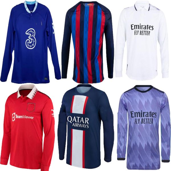 Manches longues 2022 2023 maillots de football du Real Madrid maison 22 23 paires de BARCELONE Camisetas maillot de football hommes kit S-4XL