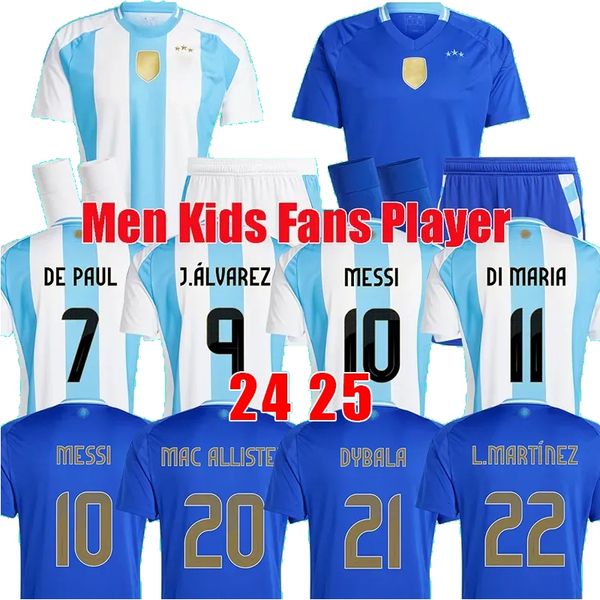 Fans de joueurs Argentine Soccer Jerseys 2024 2025 E.FERNANDEZ J.ALVAREZ MARTINEZ DYBALA DI MARIA DE PAUL MAC ALLISTER E.MARTINEZ 24 25 Football Hommes Enfants Chemise 4XL
