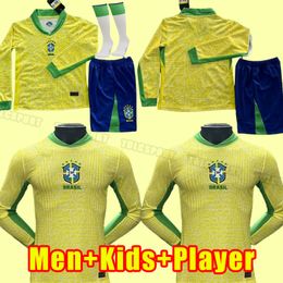 Men+Kids Long Sleeve 2024 Voetbaltruien Camiseta de Futbol Braziliës 2025 Voetbalshirt Neymar Jr Vini Silva Fans Player -versie Brasil 24 25 Maillot de Foot Pele