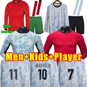 Manches longues 2024 25 maillots de football portugais Men Ronaldo Joao Felix Football Shirt Bernardo Camisa de Futebol Full Set Kits Kits Fans Player Kids Child