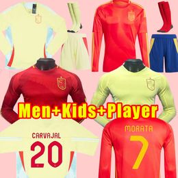 Manches longues 2024 Jerseys de football espagnol Espana Ansu Fati Asensio Morata Ferran Koke Gavi Azpilicueta C.Soler 23 Ramos Football Shirts Men Adult Home Away Kids Joueur