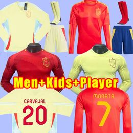 Manches longues 2024 Jerseys de football espagnol Pedri Ferran Torres Morata Gavi Football Shirt Ansu Fati Koke Azpilicueta Men Kids Fans Joueur 2025 Home Away