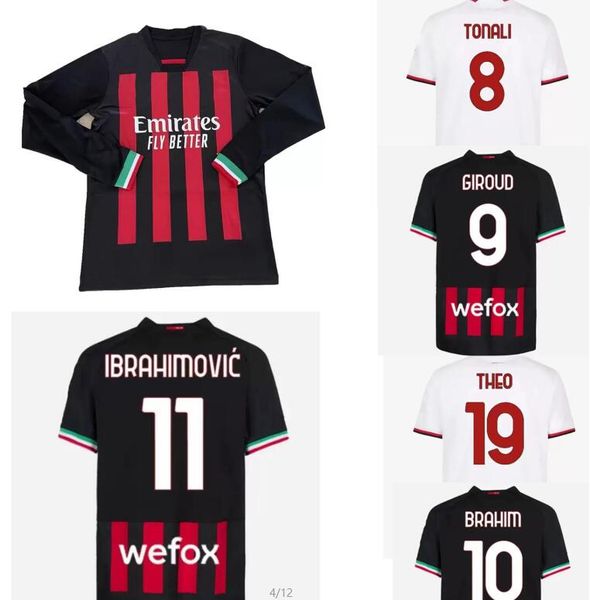 Manches longues 22 23 Personnalisé 11 Ibrahimovic Maillots de football thaïlandais de qualité 10 CALHANOGLU 13 ROMAGNOLI 19 THEO 39 PAQUETA vêtements de football personnalisés