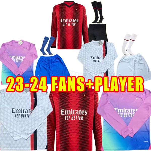 Manga larga 23/24 AC IBRAHIMOVIC GIROUD Camisetas de fútbol 2023 PULISIC THEO TONALI Camisa ROMAGNOLI LEAO S.CASTILLEJO REIJNDERS SAELEMAEKERS Fans Player Kits MILANES