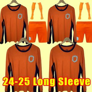 Manches longues 24 25 Pays-Bas Memphis Soccer Jerseys de Jong Holland 2024 2025 De Ligt Wijnaldum Klaassen Dumfries Cup Bergwijn Virgil Mensy Kit Fans Joueurs Joueur