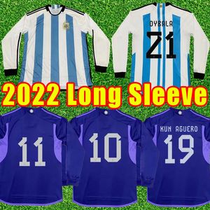 Lange Mouw 3 Sterren Wereld Argentinië Voetbalshirts Cup Speler Versie 2022 2023 DI MARIA DYBALA Voetbalshirt AGUERO MARADONA MONTIEL