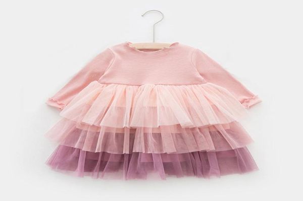 Robe arc-en-ciel à manches longues Shopping en ligne Automne printemps 2021 petites filles Longueur de genou robes patchwork 190824014253503