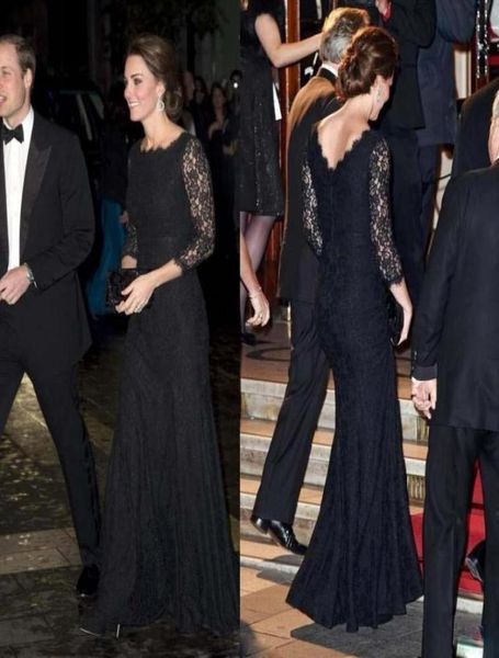 Vestidos de noche de encaje negro de manga larga Kate Middleton Celebrity Vestido de alfombra roja Venta de joya Vestidos de noche DRE3946642