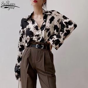 Lange mouwen blouse koe print knop omhoog shirts vrouwen Koreaanse lente kleding chiffon streetwear plus size tops Nieuwe Blusas13486 210417