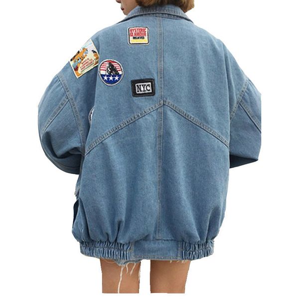 À manches longues Bomber Jacket Casual Loose Casaco Feminino Vintage Jaqueta Feminina Harajuku Denim Vestes Manteau Femmes Patch Designs 201027