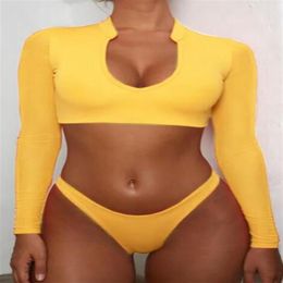 Bikini sexy barato de manga larga 2019 Traje de baño Traje de baño para mujer Conjunto de bikinis Ropa de baño Trajes de baño de tres piezas de talle alto Traje de baño s244n