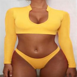 manches longues pas cher Sexy Bikini 2019 maillot de bain femmes maillots de bain Bikinis ensemble maillot de bain taille haute trois pièces maillots de bain maillot de bain s2194