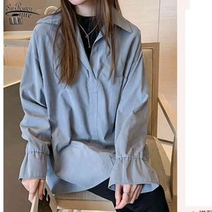 Chemisier en mousseline de soie à manches longues Femmes Tops Solide Streetwear Plus Taille Pull Chemise Vêtements Lâches Blusas Mujer 7935 50 210508