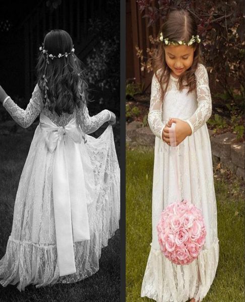 Vestidos de niña de flores de manga larga con encaje con volantes vestidos formales vintage hechos a mano princesa vestido especial para embarazadas 1799013