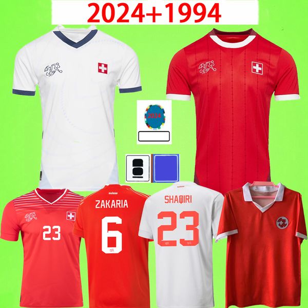 2024 Jerseys de fútbol de Suiza 24 25 XHAHA EMBOLO OKAFOR SOW SHAQIRI EEDI SEFEROVIC Omlin Kits Kit para hombre Juntos de fútbol Camisas de fútbol Swiss Retro 1994 Hogar lejos Blanco rojo