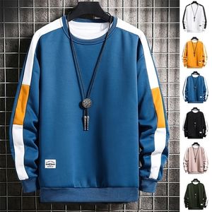 Lange mouw harajuku sweatshirts mannen mode 6 kleuren hoodie s casual o-hals patchwork sweatshirt voor jonge 220402