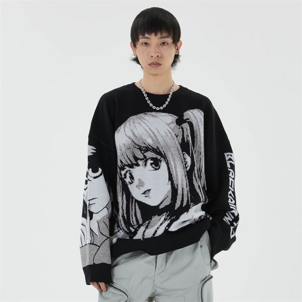 Manga larga estilo japonés kawaii lindo dibujos animados hiphop de gran tamaño streetwear hombres suéteres ropa de invierno para hombre jersey top 210918