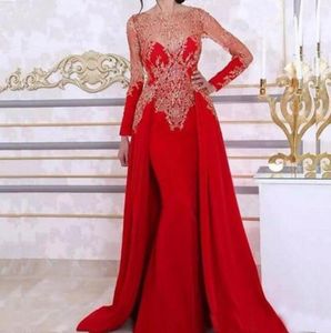 Robes de soirée sirènes à manches longues avec jupe détachable en dentelle de dentelle paillette arabe rouge Kaftan Femmes formelles robes de soirée8953088