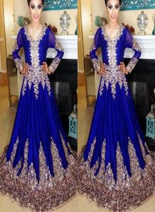 Navy blauwe Dubai Kaftan Moslimjurk met lange mouwen Islamitische Abaya Lace Borduurwerk Arabische prom jurk avondjurk Marokkaanse kaftan1832813