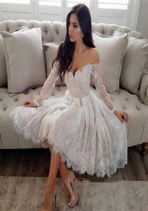 Lange mouw Offtheshoulder Homecoming Dress 2019 Lace Short Prom -jurken6464102
