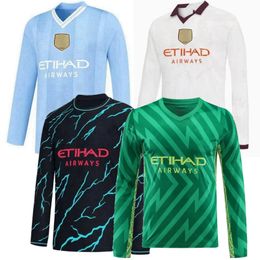 Fans de jugadores de manga larga Haaland Gvardiol Jerseys de Bruyne 2023 2024 MANS MAN CITY WALKER Stones Akanji J.Alvarez Bernardo Foden Ederson M. 23 24 Camisetas de fútbol