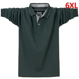 Polos à manches longues hommes printemps automne Polo chemise de grande taille 6XL mode décontracté couleur unie coton Polo noir vert marine 240126
