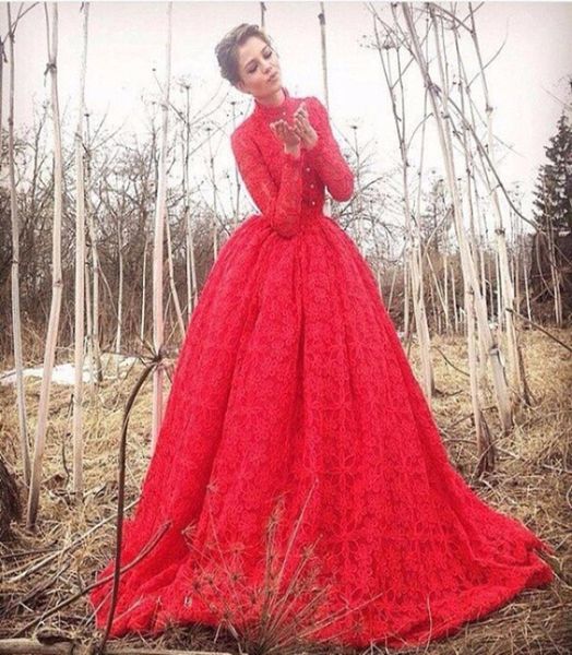 Manches longues robes de bal rouge robe de soirée dentelle robe de bal robe de fiançailles formelle grande taille robe de soirée vestido de festa longo6068618