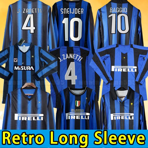 Maillots de football rétro à manches longues Inter FIGO SNEIJDER MILITO S IBRAHIMOUIC Maillot de football vintage RONALDO 09 10 11 98 99 2009 2010 2011 1998