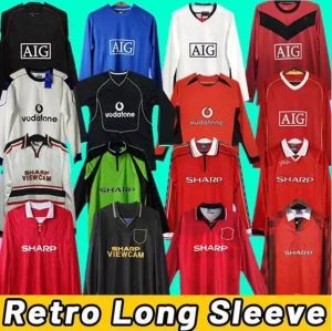 Maillots de football rétro à manches longues Schmeichel GIGGS B AM SOLSKJAER SCHOLES gardien de but 90 92 94 96 98 99 00 02 04 06 07 08 09 10 maillot de football