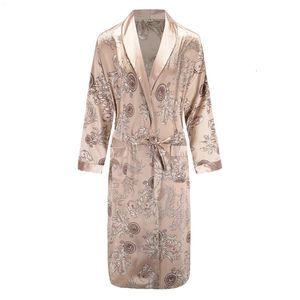 Robe à manches longues Satin Sleeping Imprimer Dragon Phoenix Kimono Bathrobe Mentide Mentes décontractées Vêtements Pyjamas lâches L-XXL 240329