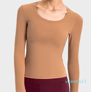 Ronde nek workout met lange mouwen vrouwen slanke fit yoga top basic gebrande atletische gym shirts