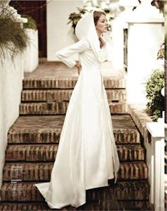 Veste de mariée en Satin à manches longues, cape de mariage ivoire à capuche, manteaux longs d'hiver 2019, sur mesure, 3400010