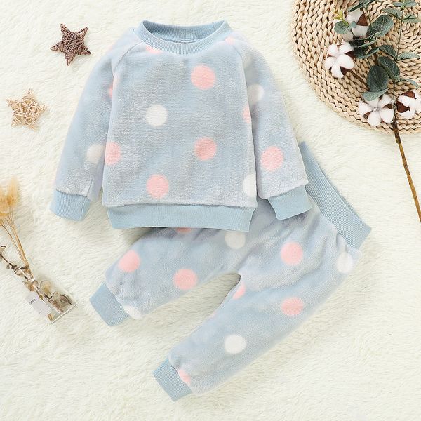 Ensembles à manches longues Livraison gratuite Toddler Girl / Boy Clothes Manches longues Dots Imprimer Warm Comfy Velour Kids Winter Outfits Pyjamas 210226