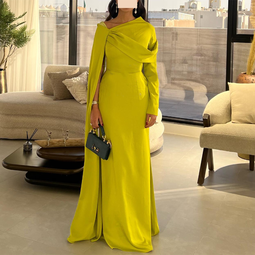 Long Sleeve Sheath Long Evening Dresses Prom Dress Elegant Crepe Formal Party Gown for Women