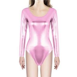 Lange mouw glanzende metalen catsuit -kostuums tuchel gymnastiek ballet dance peuter mueTards meisjes lycar spandex dans podium performance kostuum