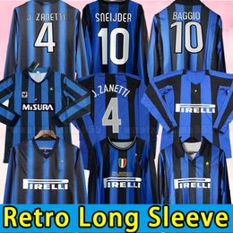 Lange mouw Sneijder Zanetti Classic Inter Retro Soccer Jerseys Djorkaeff Milito Pizarro Djorkaeff Adriano voetbalshirt 09 10 11 98 99 2009 2010 2010 1998 1999