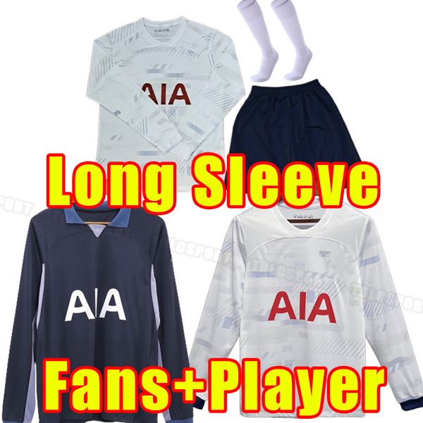 Jerseys de football à manches longues Kane Son 23 24 Richarlison Kulusvski Hojbjerg Spence Perisic Dier Lucas Romero Totten Ham Football Spurs à la maison Player Fans Fans Joueur