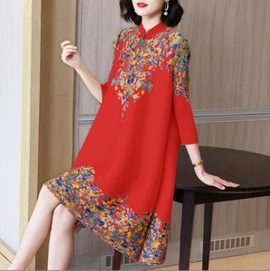 Robe plissée imprimée rétro à la mode, robe de printemps, robe femme surdimensionnée