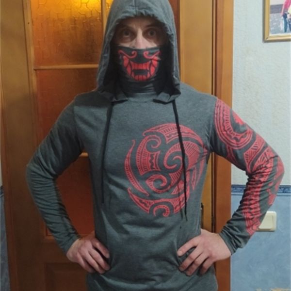 Camiseta de manga larga para hombre de algodón falso de dos piezas para hombre Punk Jogging Homme pulóver elástico tatuaje con capucha Japón Ninja traje 201203