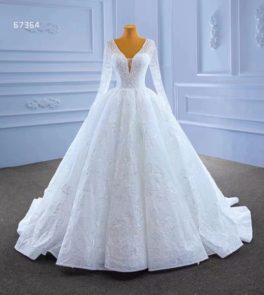 Robe de bal de mariée en tulle blanc à manches longues en dinde Robe de mariée élégante SM67364