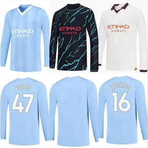 Manches longues 23 24 maillots de football HAALAND à domicile 3ème GREALISH MANS CITIES MAHREZ DE BRUYNE FODEN 2023 2024 uniforme de chemise de football homme