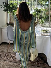Contracte à manches longues à rayures tricotées Dres Mode décontractée Backless MAXI Robes de plage Vacant Vestidos Elegant 2023 240327