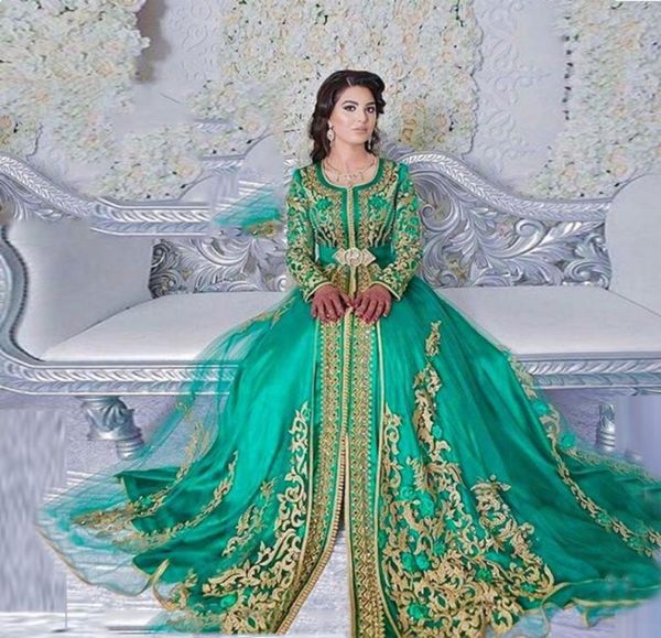 Robe de soirée formelle musulmane à manches longues Green à manches vertes Abaya Dubaï Robes de soirée de bal turc Robes