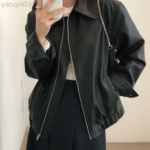 Costume de moto à manches longues en cuir manteau femme Streetwear Cool Style coréen Chic ample décontracté tout Match veste hauts femmes L220801