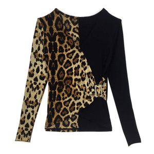 Camiseta De Manga Larga, Ropa De Primavera Y Otoño De La Estación Europea, Nueva Camisa Pequeña De Malla Con Estampado De Leopardo, Camisa Inferior De Estilo Occidental, Top De Mujer De Moda Extranjera