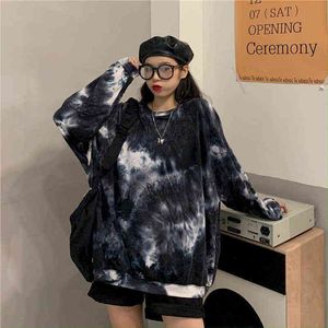 Camiseta de manga larga Mujer para mujer Ropa para mujeres 200 kg Fat Sister Tie-Dye Camisa de fondo oscura Tops Autumn Coreano H1230