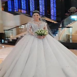 Lange Mouwen 2019 Kristal Trouwjurken Applicaties Prinses Bruidsjurken Plus Size Bruidsjurken Arabic336r