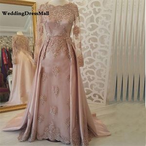 Vestido de noche árabe rosa Abendkleider de manga larga Kaftan Dubai vestidos de fiesta musulmanes vestido de gala221d