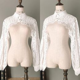 Chaqueta nupcial de manga larga, cuello joya, apliques de encaje, accesorios de novia para vestido de novia, chaquetas hechas a medida